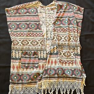 Bohemian Patterned Kimono with Fringe